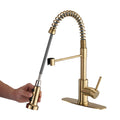 Pull Down Sprayer Spring Kitchen Sink Faucet Brushed Gold Brushed Gold Stainless Steel