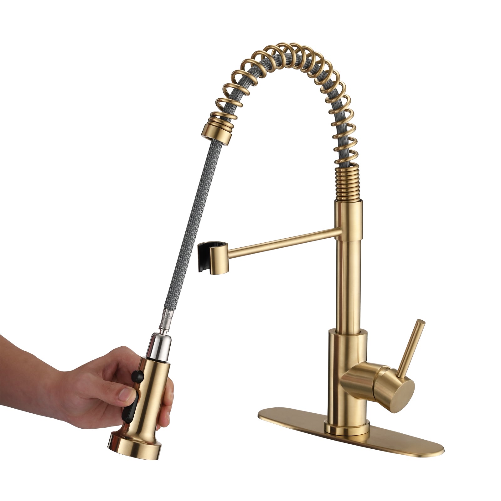 Pull Down Sprayer Spring Kitchen Sink Faucet Brushed Gold Brushed Gold Stainless Steel