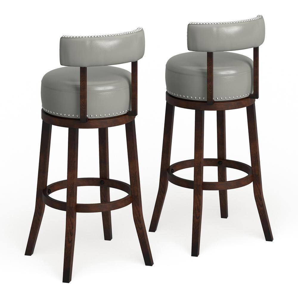 Sherly Set Of 2 Bar Stool 30" Swivel Stool Dark Oak Solid Wood Dark Graychairs Dining Room Dark Gray Brown Dining Room Transitional Bar Stools Rubberwood Solid Wood