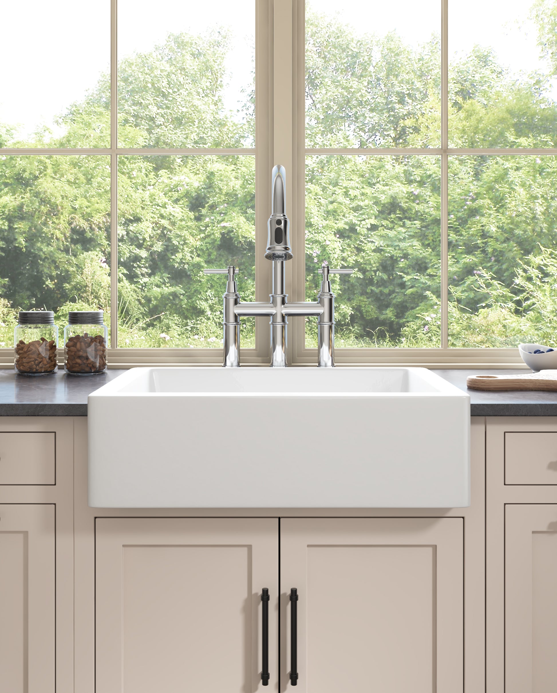 Bridge Kitchen Faucet With Pull Down Sprayhead In Spot Chrome Brass