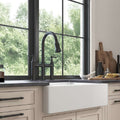 Bridge Kitchen Faucet With Pull Down Sprayhead In Spot Matte Black Brass