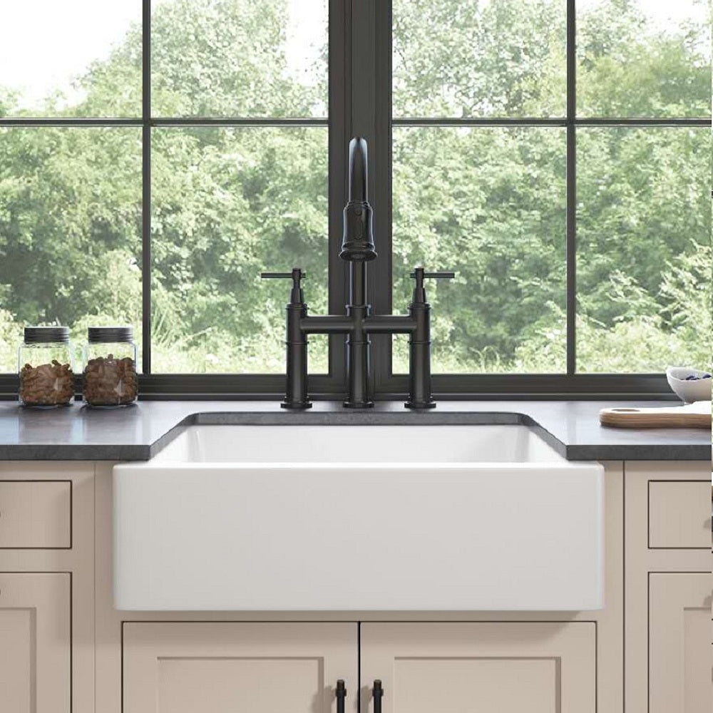 Bridge Kitchen Faucet With Pull Down Sprayhead In Spot Matte Black Brass