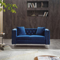 2 Piece Modern Velvet Living Room Set With Sofa And Loveseat,Jeweled Button Tufted Copper Nails Square Arms,4 Pillows Included,Blue Blue Velvet 5 Seat