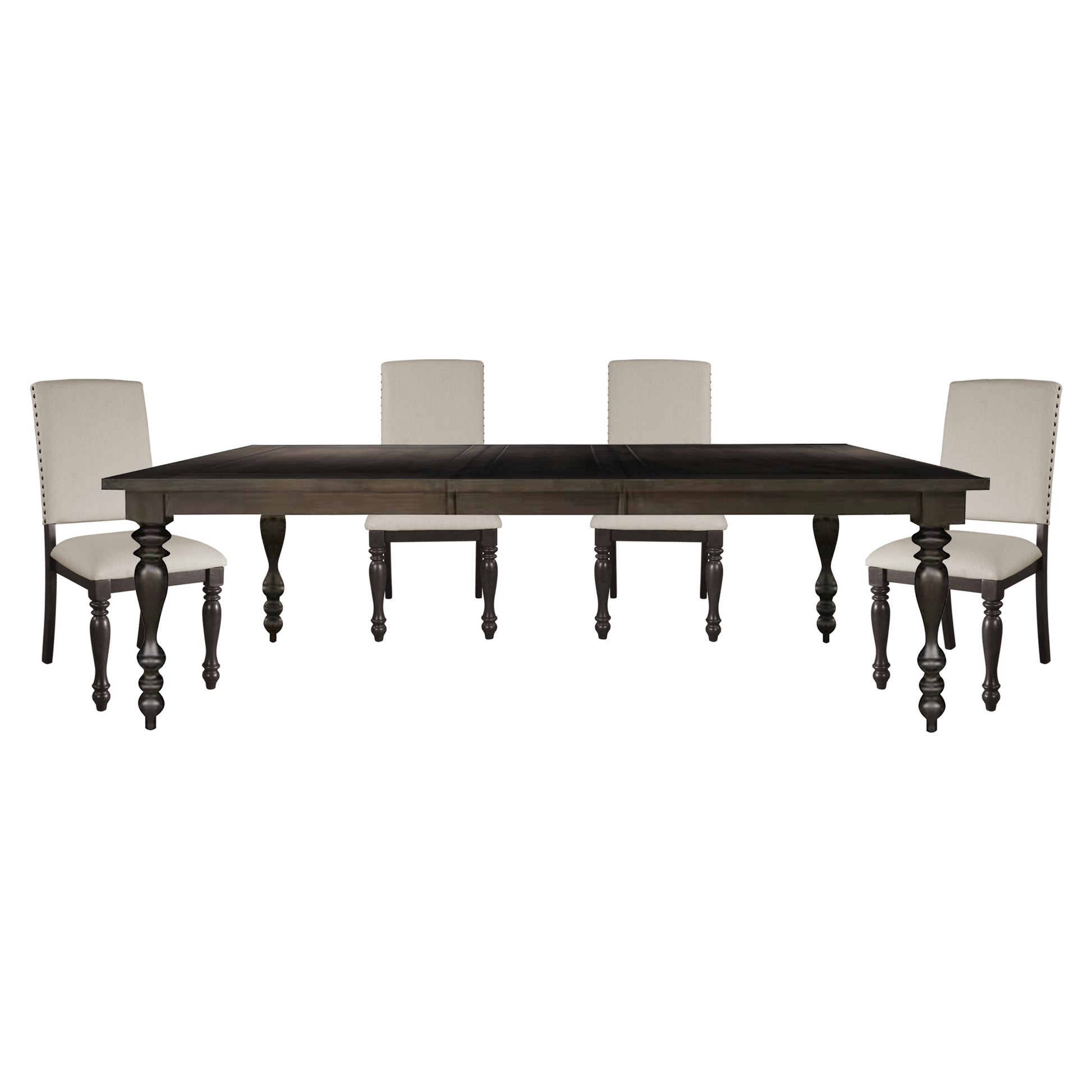 Transitional Style Grayish Brown Finish 1Pc Dining Table Draw Leaf Birch Veneer Traditional Dining Furniture Brown Mix Dining Room Transitional Wood