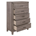 Brownish Gray Finish 1Pc Bedroom Chest Of 5 Drawers Melamine Laminate Dark Metal Hardware Corner Rivets Brown Gray Bedroom Wood