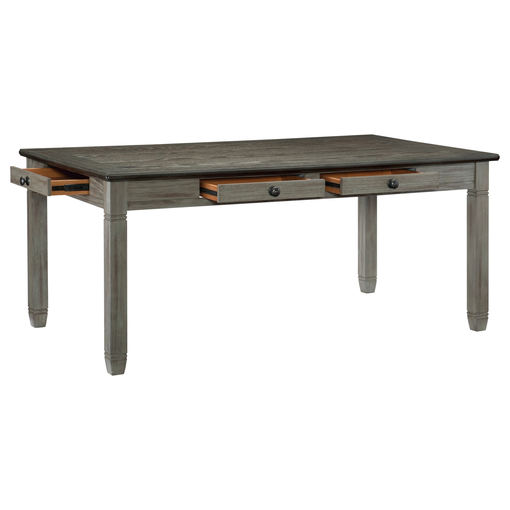 Antique Gray And Coffee Finish 6Pc Dining Set Table W 6X Drawers Upholstered Bench 4X Side Chairs Casual Country Style Dining Room Furniture Wood Wood Antique Gray Seats 6 Wood Dining Room 72 Inches Rectangular Dining Table With Chair And Bench Solid