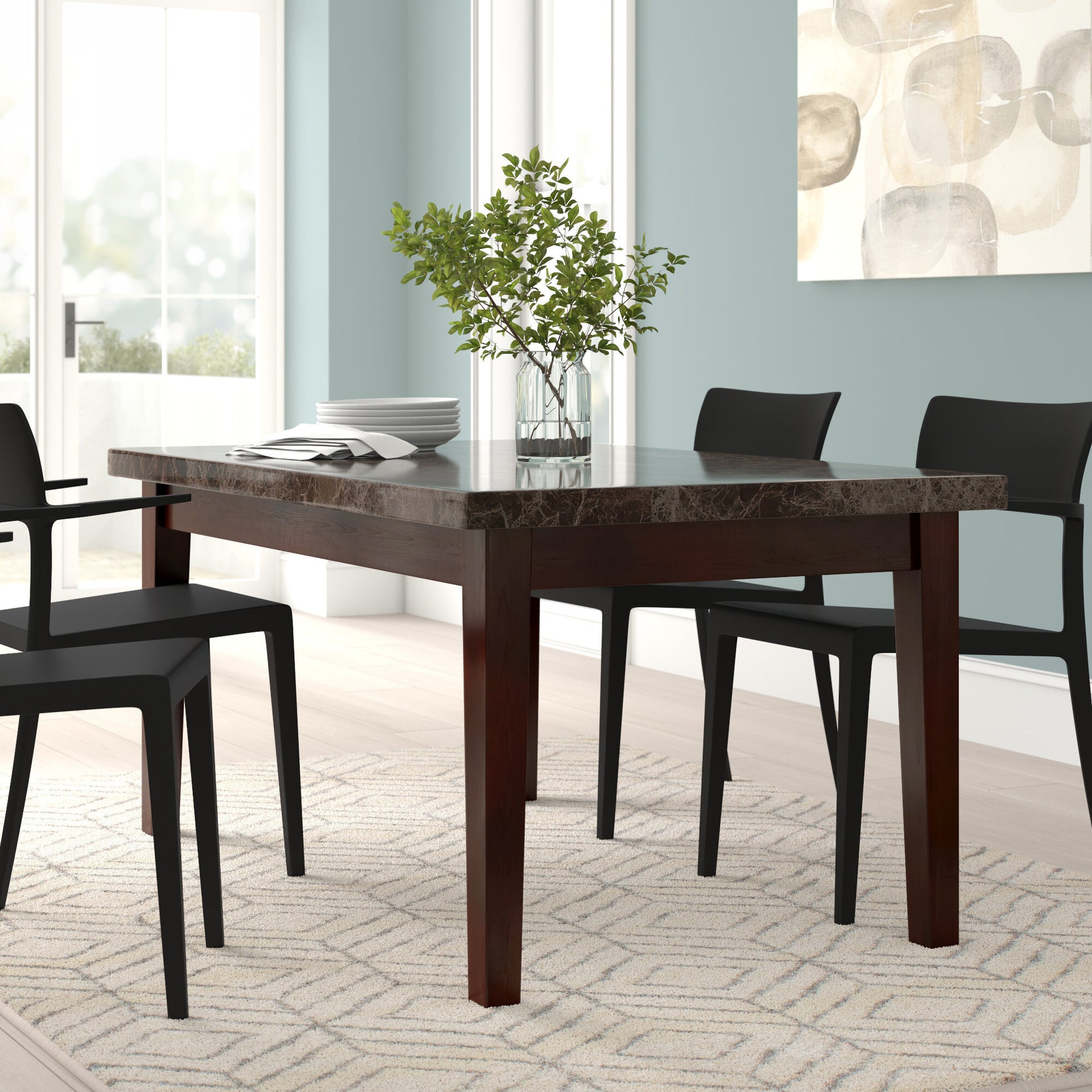 Transitional Dining Table 1Pc Espresso Finish Wood Legs Black Marble Top Dining Room Furniture Espresso Dining Room Wood