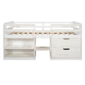 Twin Size Loft Bed With Two Shelves And Two Drawers Antique White Antique White Solid Wood