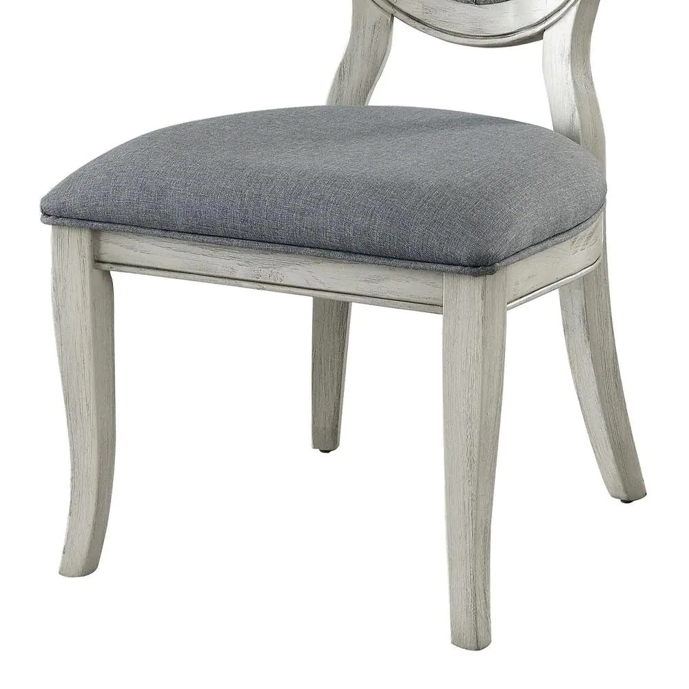 Transitional Antique White And Gray Side Chairs Set Of 2 Chairs Dining Room Furniture Padded Fabric Seat Antique White White Dining Room Classic,Contemporary Dining Chairs Solid Wood