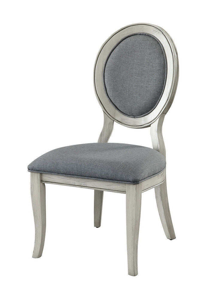 Transitional Antique White And Gray Side Chairs Set Of 2 Chairs Dining Room Furniture Padded Fabric Seat Antique White White Dining Room Classic,Contemporary Dining Chairs Solid Wood