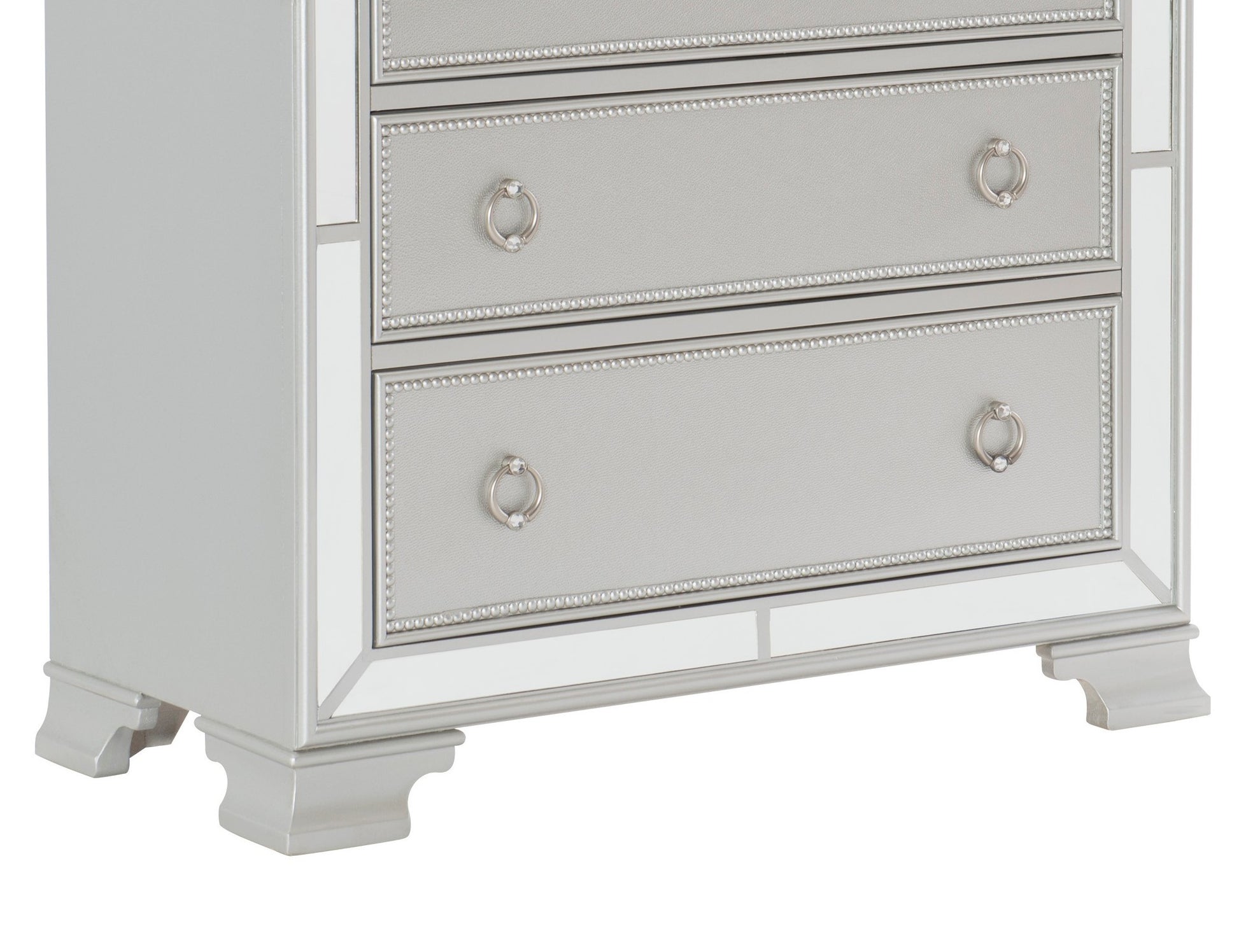 Modern Traditional Style 1Pc Bedroom Chest Of Drawers Embossed Textural Fronts Silver Finish Silver Bedroom Modern,Traditional Wood