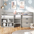 Twin Size Loft Bed With Two Shelves And Two Drawers Antique Gray Antique Gray Solid Wood