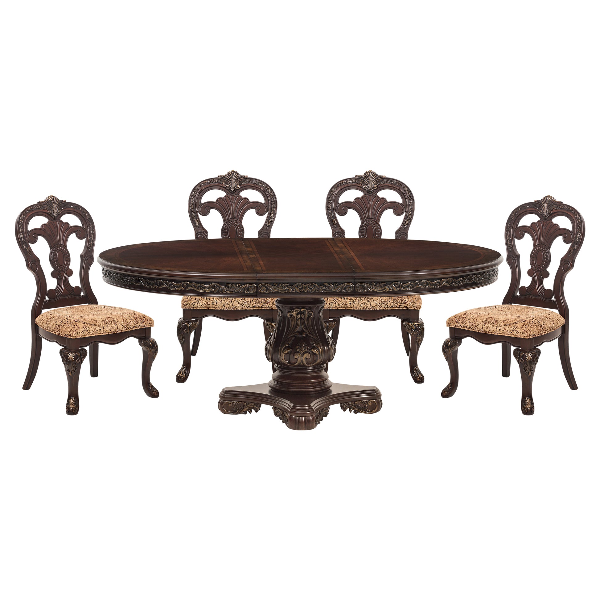 Beautiful Cherry Finish With Gold Tipping 1Pc Dining Round Oval Table With Extension Leaf Traditional Design Furniture Brown Mix Dining Room American Traditional,Traditional Wood