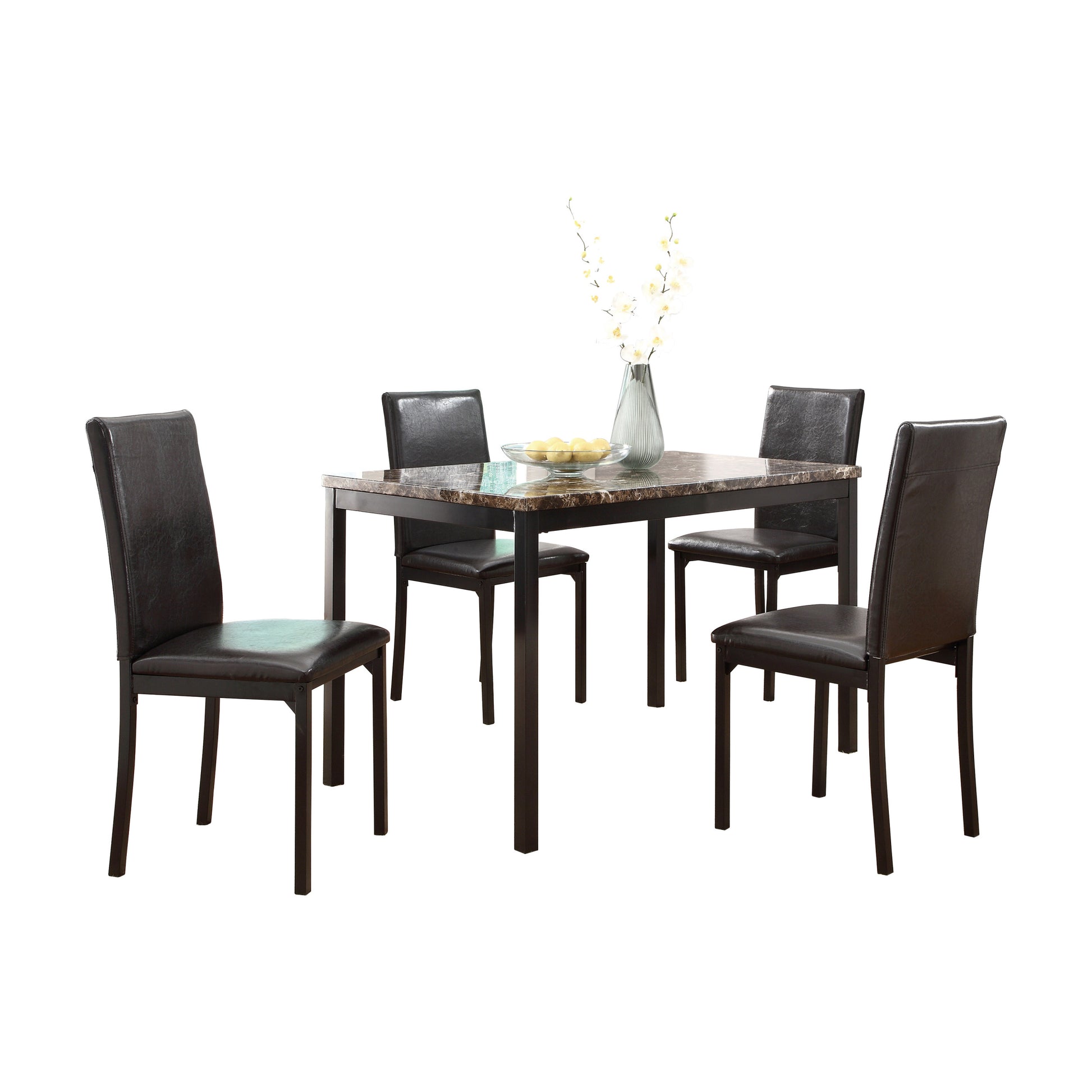 Simple Style Dining Table 1Pc Brown Faux Marble Table Top Black Metal Finish Frame Transitional Dining Furniture Black Dining Room Metal