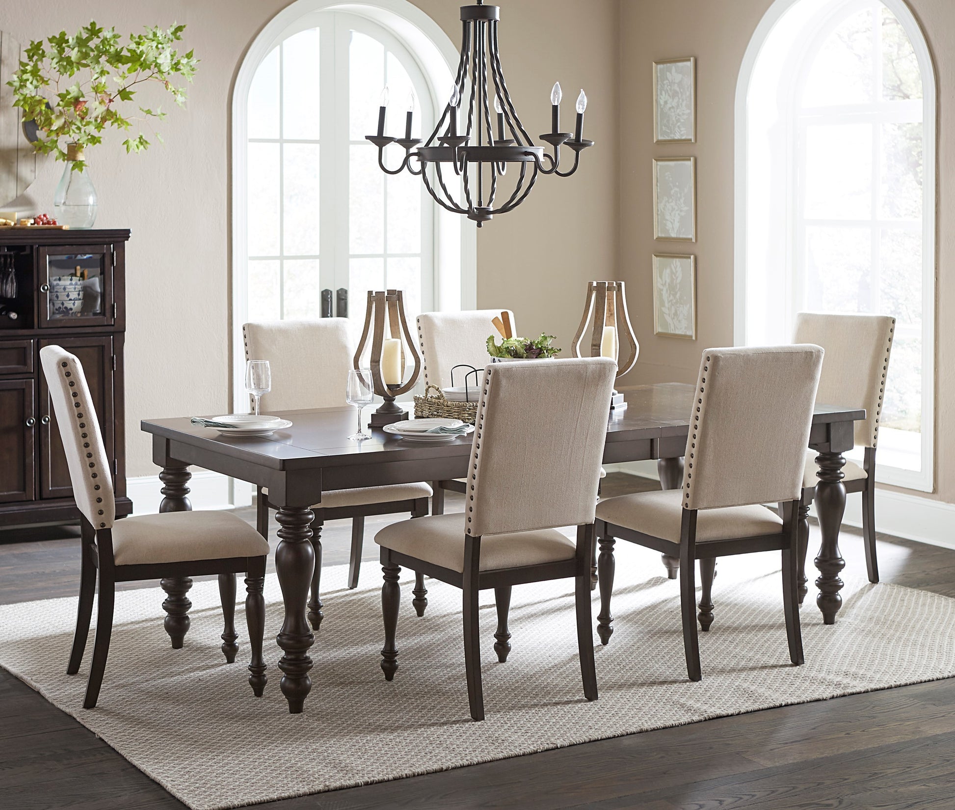 Transitional Style Grayish Brown Finish 1Pc Dining Table Draw Leaf Birch Veneer Traditional Dining Furniture Brown Mix Dining Room Transitional Wood