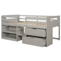 Twin Size Loft Bed With Two Shelves And Two Drawers Antique Gray Antique Gray Solid Wood