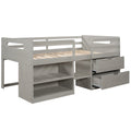 Twin Size Loft Bed With Two Shelves And Two Drawers Antique Gray Antique Gray Solid Wood