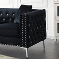 59.4 Inch Wide Black Velvet Sofa With Jeweled Buttons,Square Arm ,2 Pillows Black Velvet