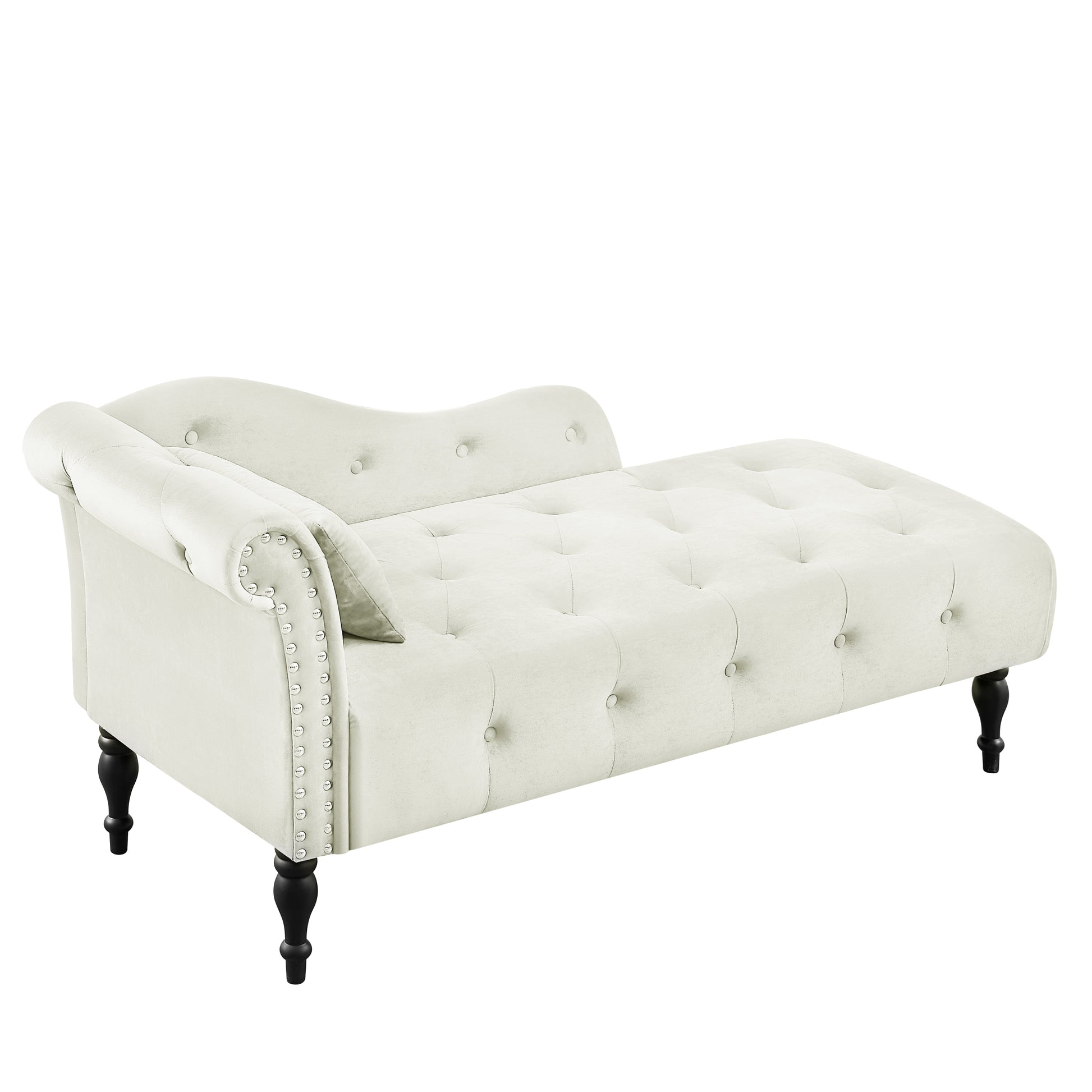 Aijia 60.6" Velvet Chaise Lounge Buttons Tufted Trimmed Solid Wood Legs With 1 Pillow,White Left Arm Design As Shown In The Picture White Velvet