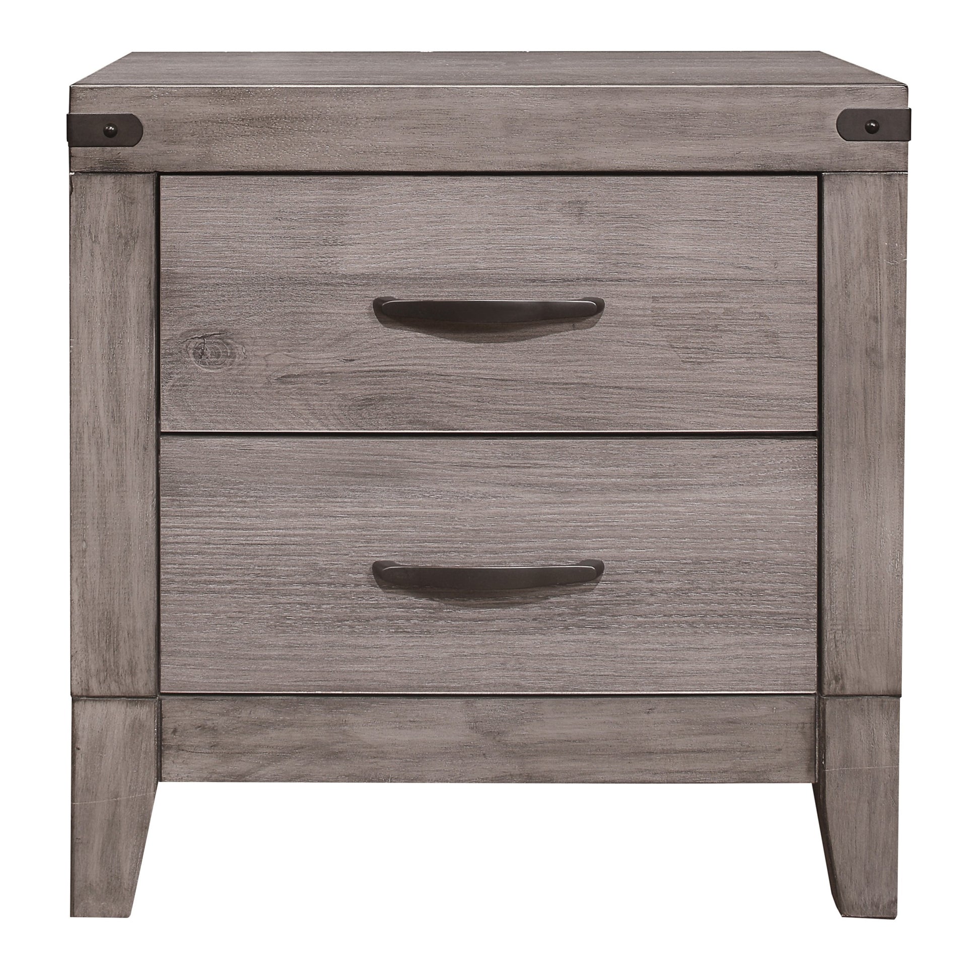 Brownish Gray Finish 1Pc Nightstand Melamine Laminate 2X Drawers Dark Metal Hardware Bed Side Table Brown Gray 2 Drawers Bedroom Wood