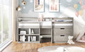 Twin Size Loft Bed With Two Shelves And Two Drawers Antique Gray Antique Gray Solid Wood