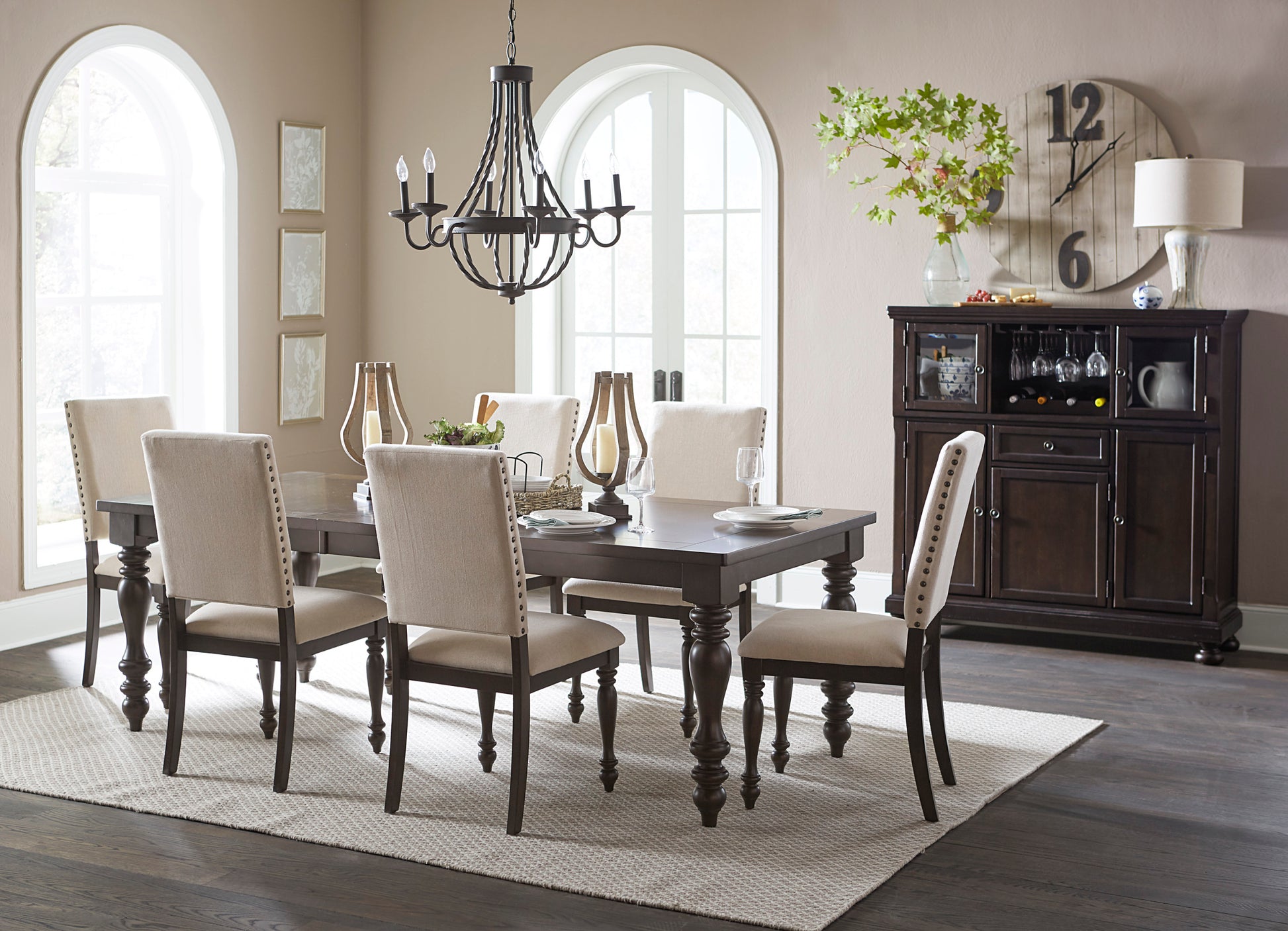 Transitional Style Grayish Brown Finish 1Pc Dining Table Draw Leaf Birch Veneer Traditional Dining Furniture Brown Mix Dining Room Transitional Wood