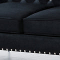 59.4 Inch Wide Black Velvet Sofa With Jeweled Buttons,Square Arm ,2 Pillows Black Velvet