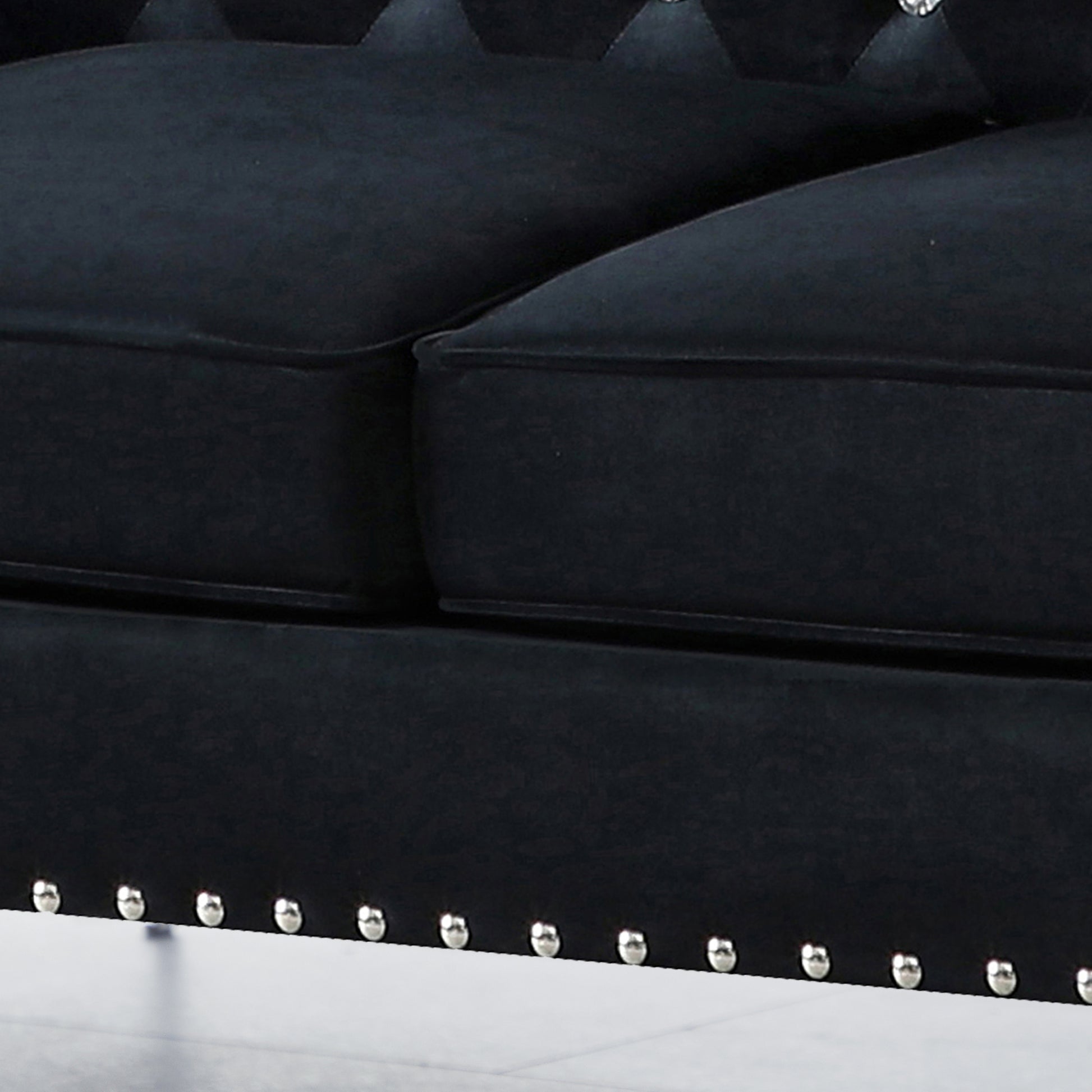 82.3" Width Modern Velvet Sofa Jeweled Buttons Tufted Square Arm Couch Black,2 Pillows Included Black Velvet