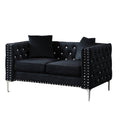 2 Piece Modern Velvet Living Room Set With Sofa And Loveseat,Jeweled Button Tufted Copper Nails Square Arms Black,4 Pillows Included Black Velvet 5 Seat