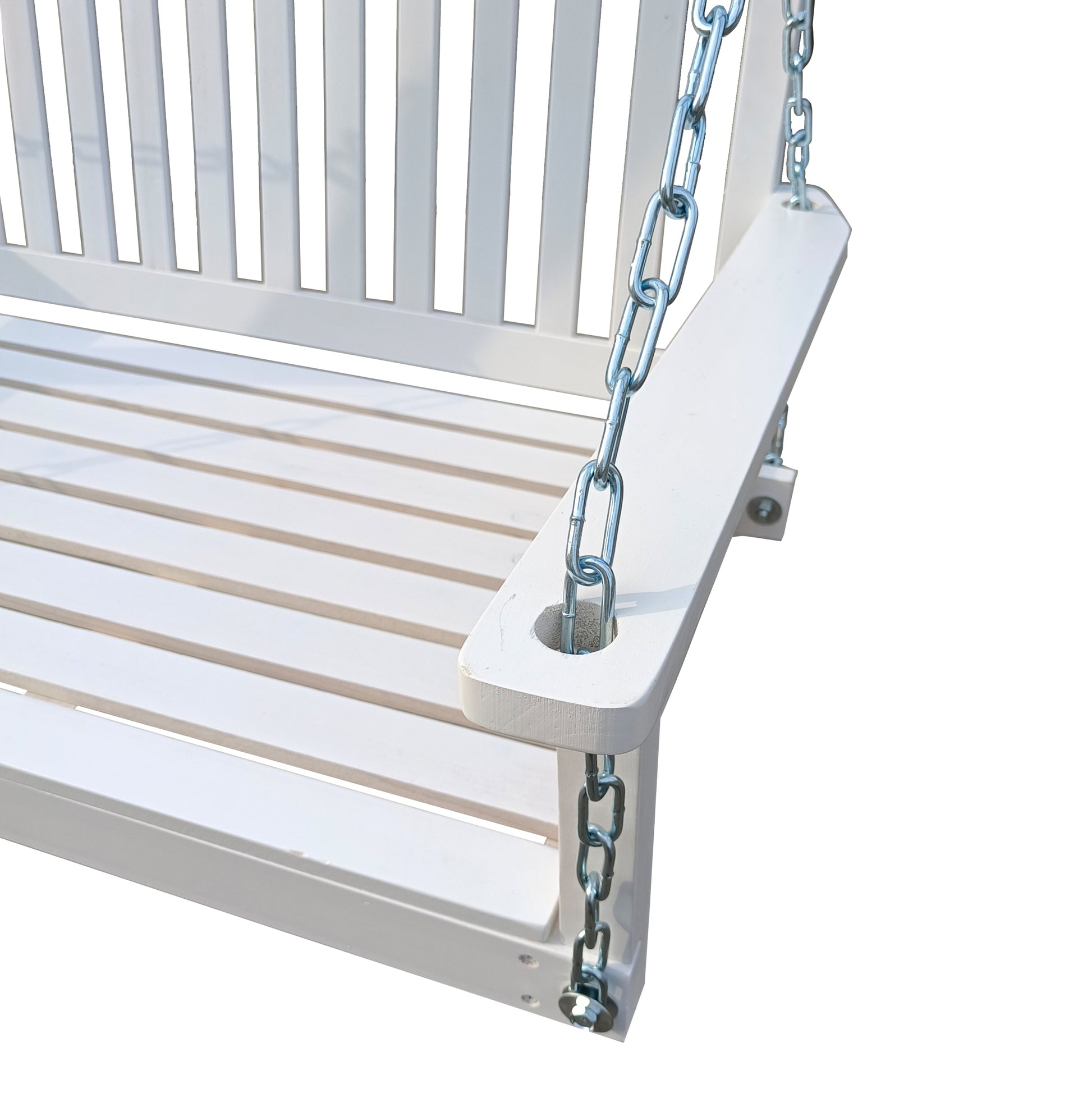 Front Porch Swing With Armrests, Wood Bench Swing With Hanging Chains,For Outdoor Patio ,Garden Yard, Porch, Backyard, Or Sunroom,Easy To Assemble,White White Solid Wood