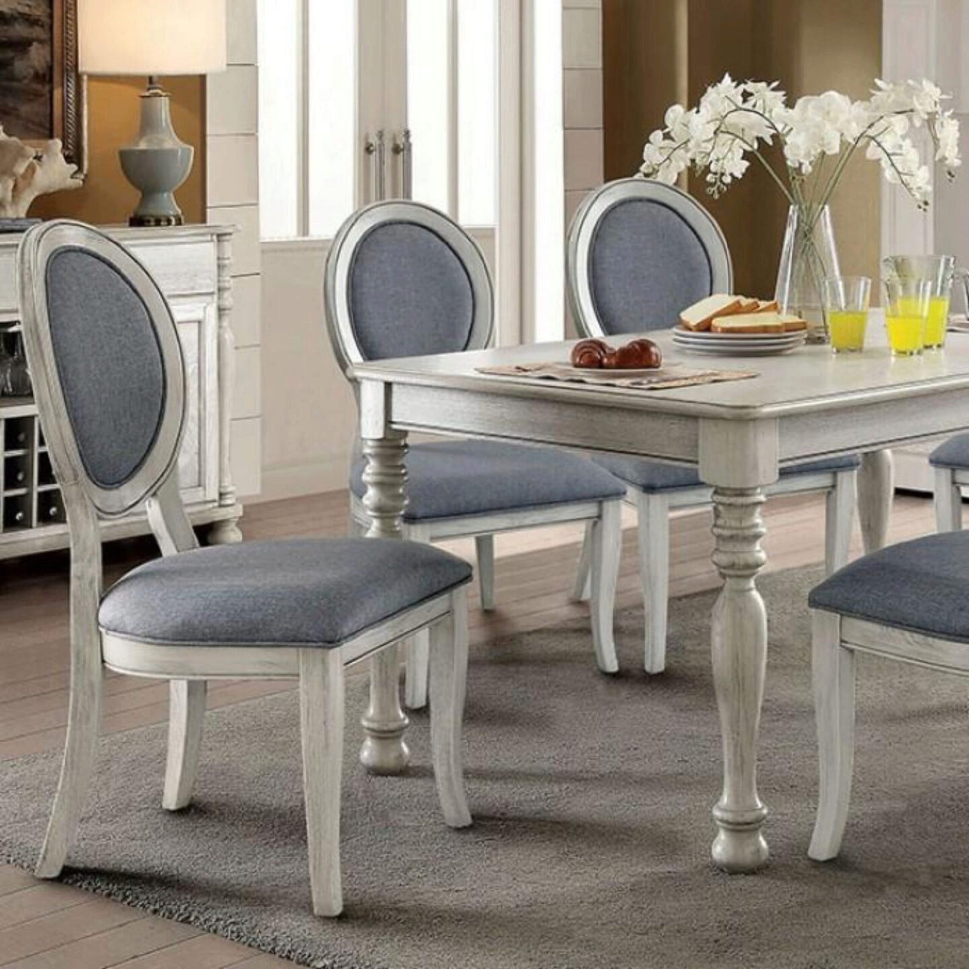 Transitional Antique White And Gray Side Chairs Set Of 2 Chairs Dining Room Furniture Padded Fabric Seat Antique White White Dining Room Classic,Contemporary Dining Chairs Solid Wood