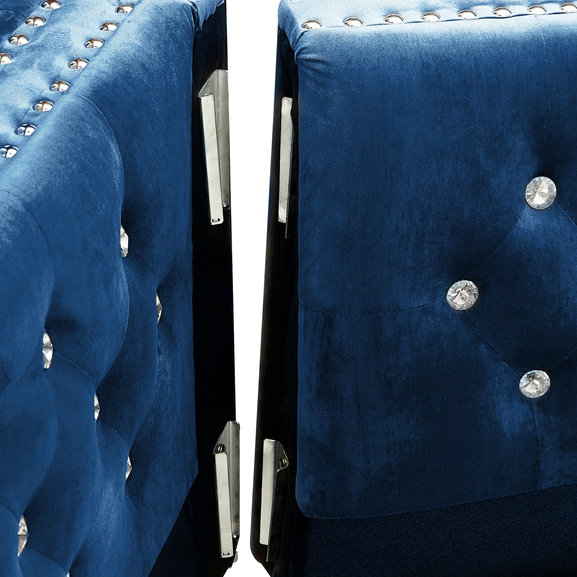 82.3" Width Modern Velvet Sofa Jeweled Buttons Tufted Square Arm Couch Blue,2 Pillows Included Blue Velvet