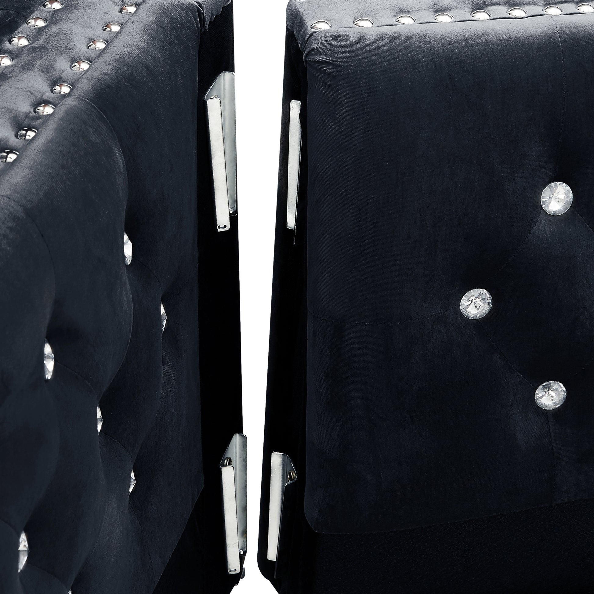 82.3" Width Modern Velvet Sofa Jeweled Buttons Tufted Square Arm Couch Black,2 Pillows Included Black Velvet