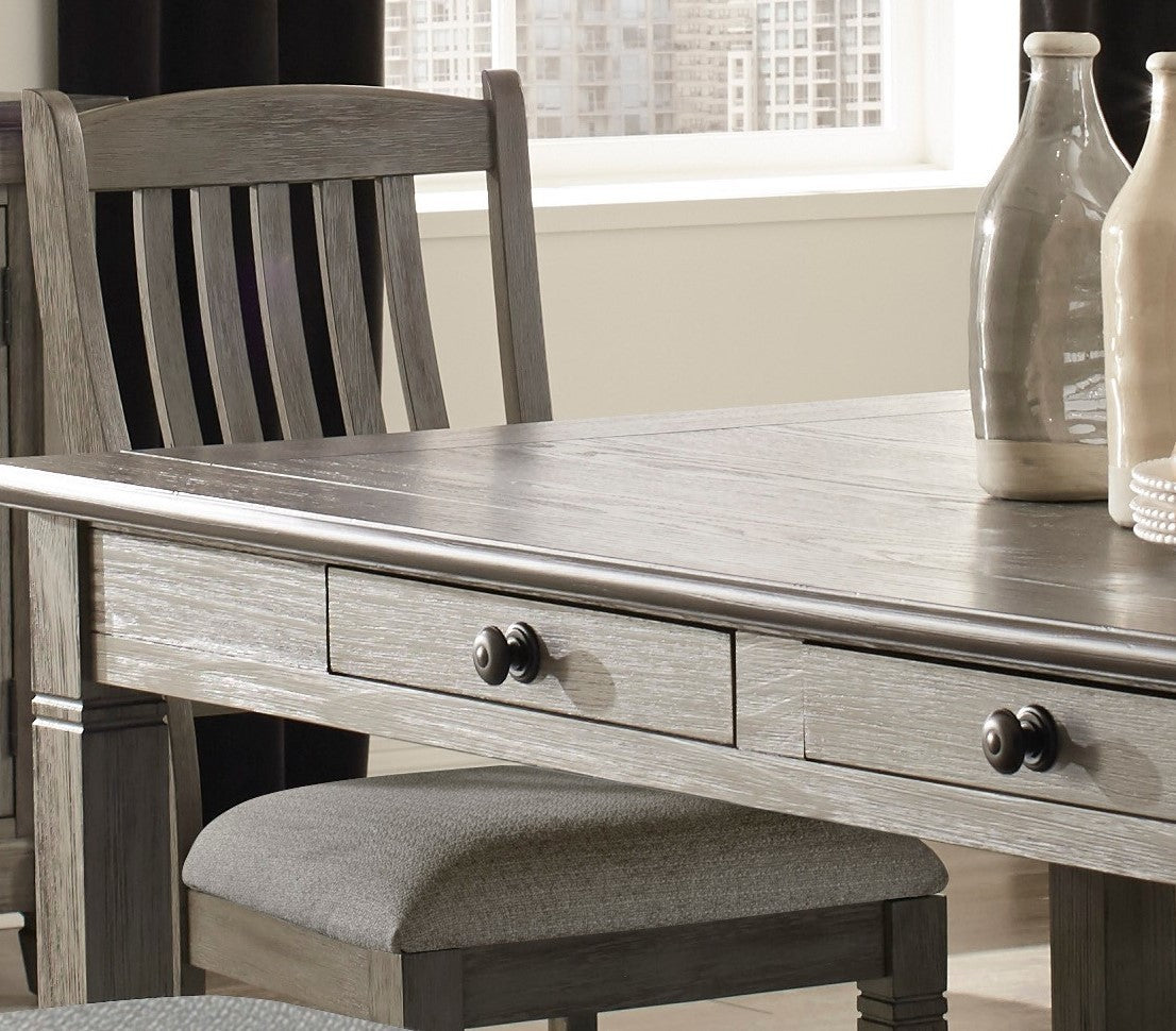 Antique Gray And Coffee Finish 6Pc Dining Set Table W 6X Drawers Upholstered Bench 4X Side Chairs Casual Country Style Dining Room Furniture Wood Wood Antique Gray Seats 6 Wood Dining Room 72 Inches Rectangular Dining Table With Chair And Bench Solid