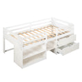 Twin Size Loft Bed With Two Shelves And Two Drawers Antique White Antique White Solid Wood