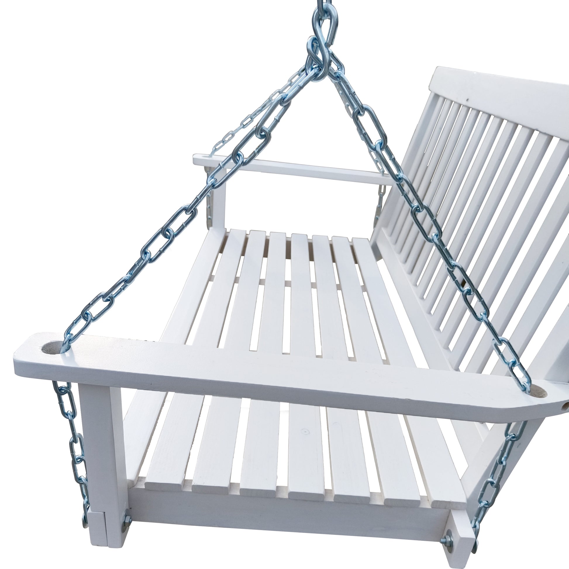 Front Porch Swing With Armrests, Wood Bench Swing With Hanging Chains,For Outdoor Patio ,Garden Yard, Porch, Backyard, Or Sunroom,Easy To Assemble,White White Solid Wood