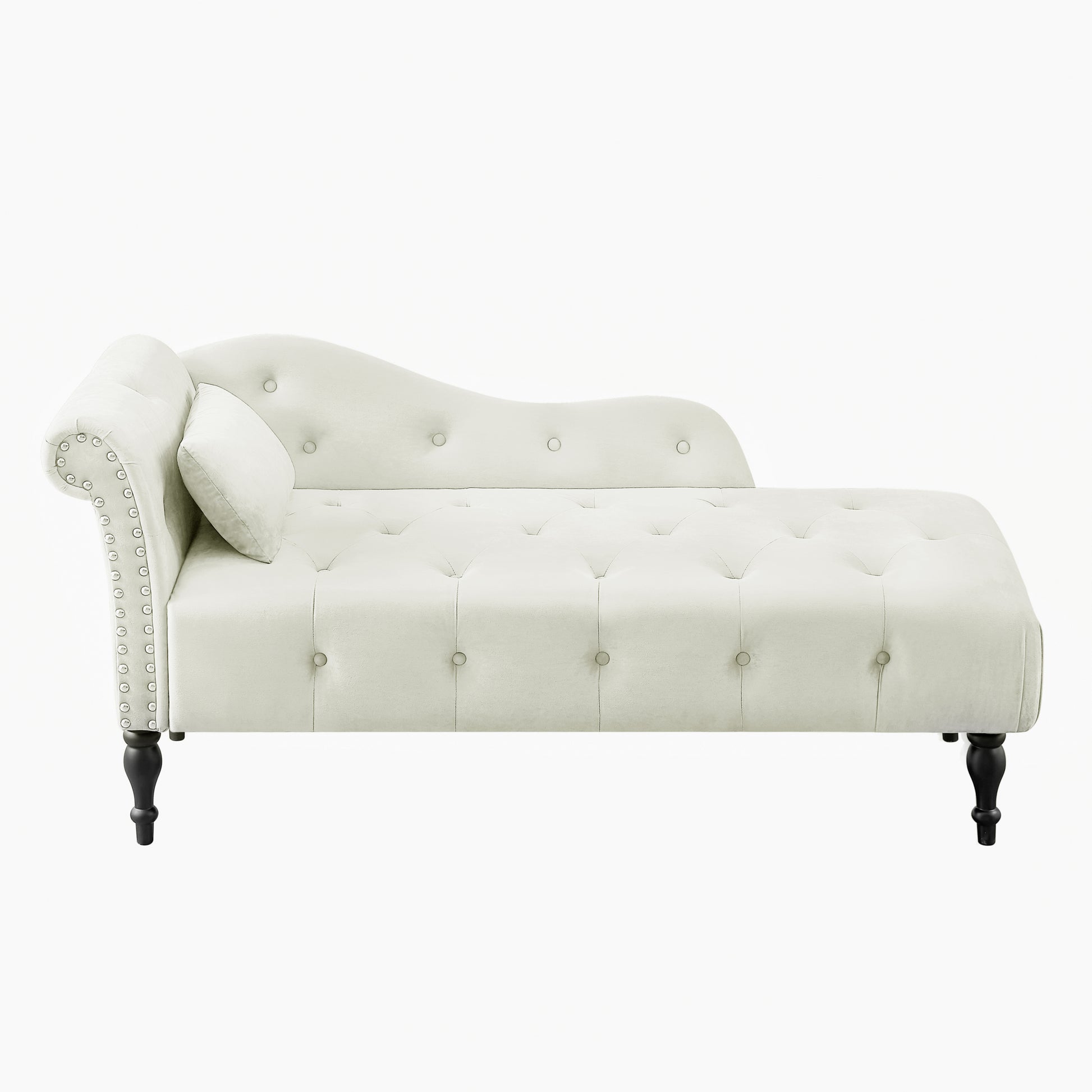 Aijia 60.6" Velvet Chaise Lounge Buttons Tufted Trimmed Solid Wood Legs With 1 Pillow,White Left Arm Design As Shown In The Picture White Velvet