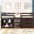 Twin Size Loft Bed With Two Shelves And Two Drawers Antique Espresso Antique Espresso Solid Wood