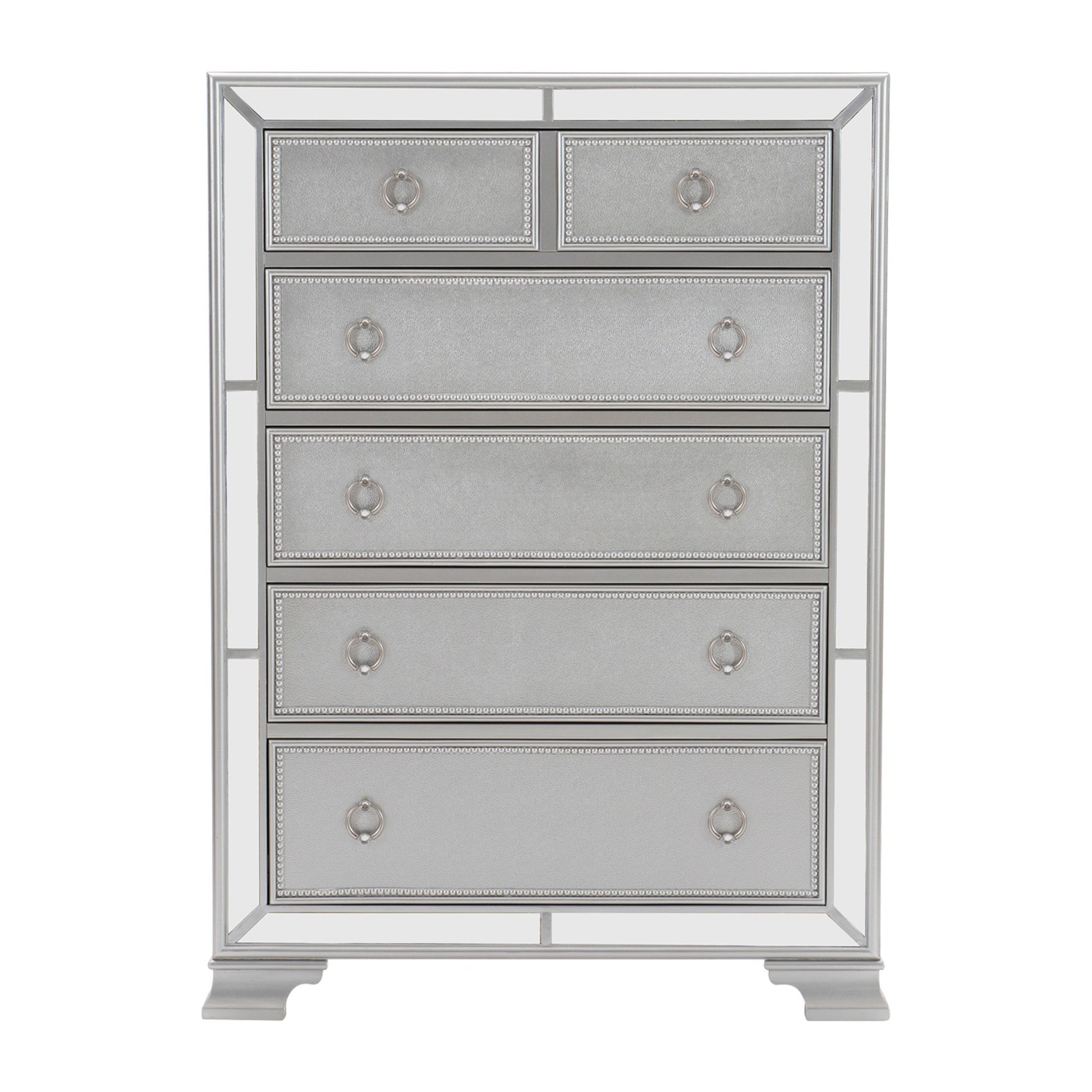 Modern Traditional Style 1Pc Bedroom Chest Of Drawers Embossed Textural Fronts Silver Finish Silver Bedroom Modern,Traditional Wood