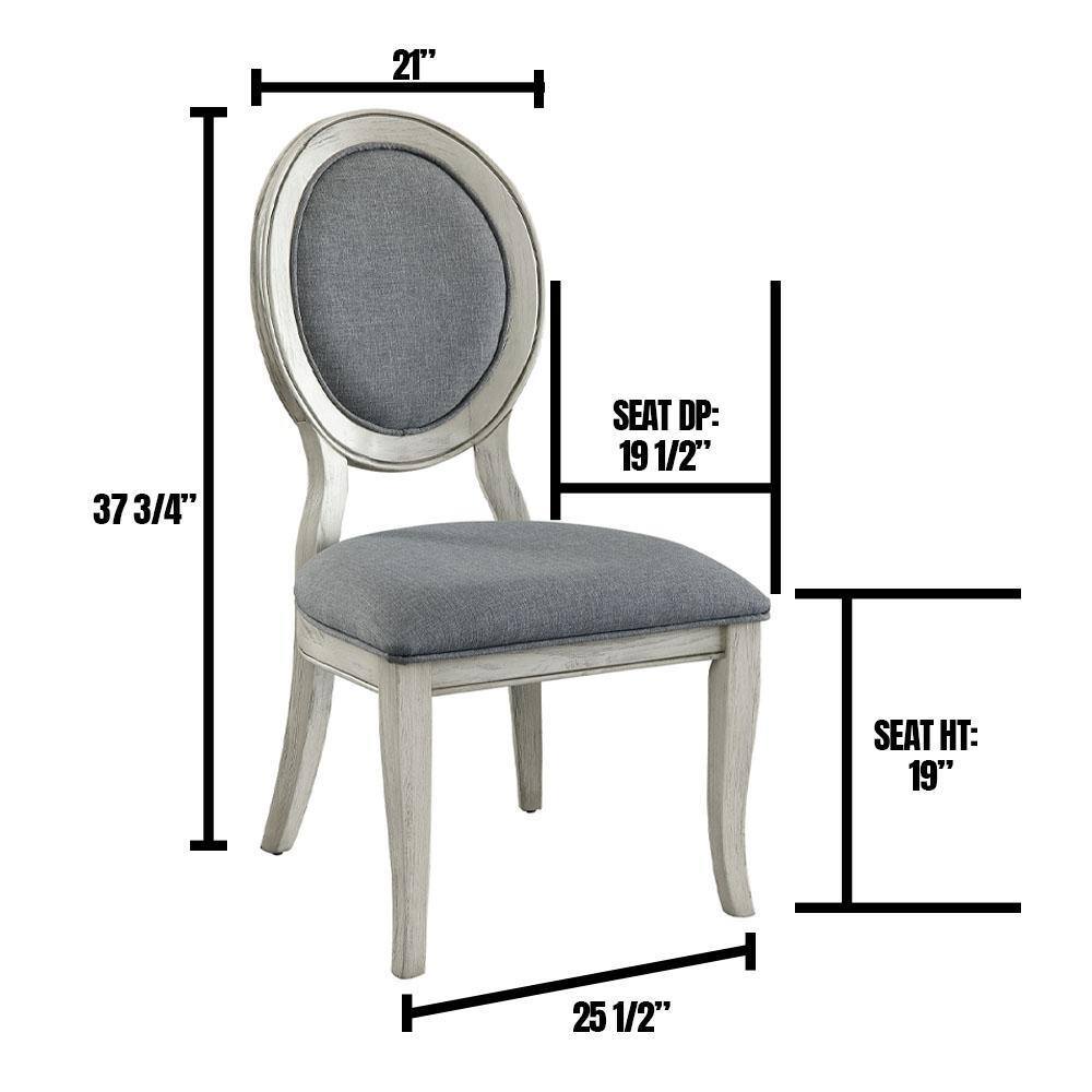 Transitional Antique White And Gray Side Chairs Set Of 2 Chairs Dining Room Furniture Padded Fabric Seat Antique White White Dining Room Classic,Contemporary Dining Chairs Solid Wood