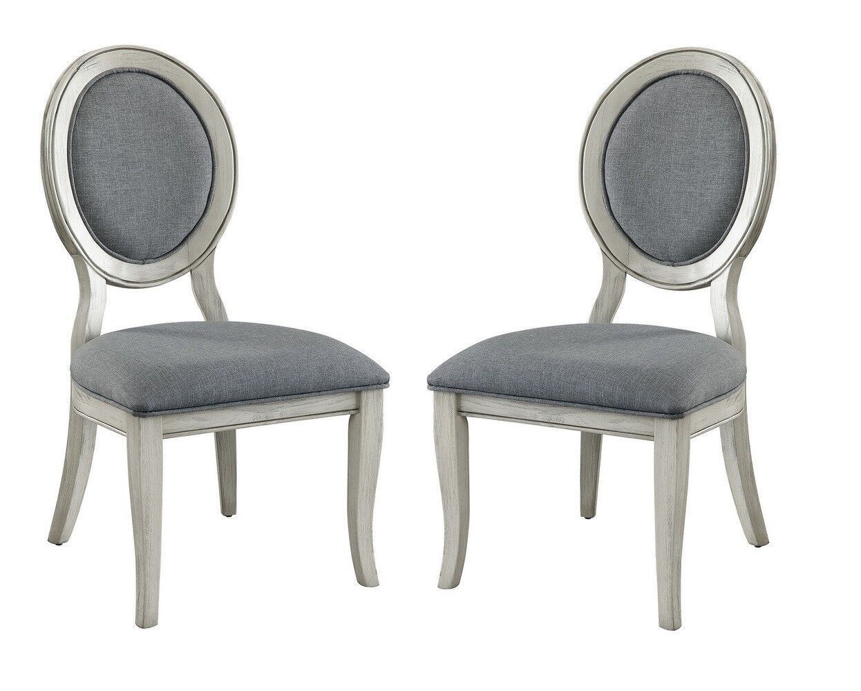 Transitional Antique White And Gray Side Chairs Set Of 2 Chairs Dining Room Furniture Padded Fabric Seat Antique White White Dining Room Classic,Contemporary Dining Chairs Solid Wood