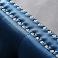 59.4 Inch Wide Blue Velvet Sofa With Jeweled Buttons,Square Arm ,2 Pillows Blue Velvet