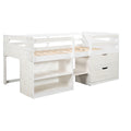 Twin Size Loft Bed With Two Shelves And Two Drawers Antique White Antique White Solid Wood