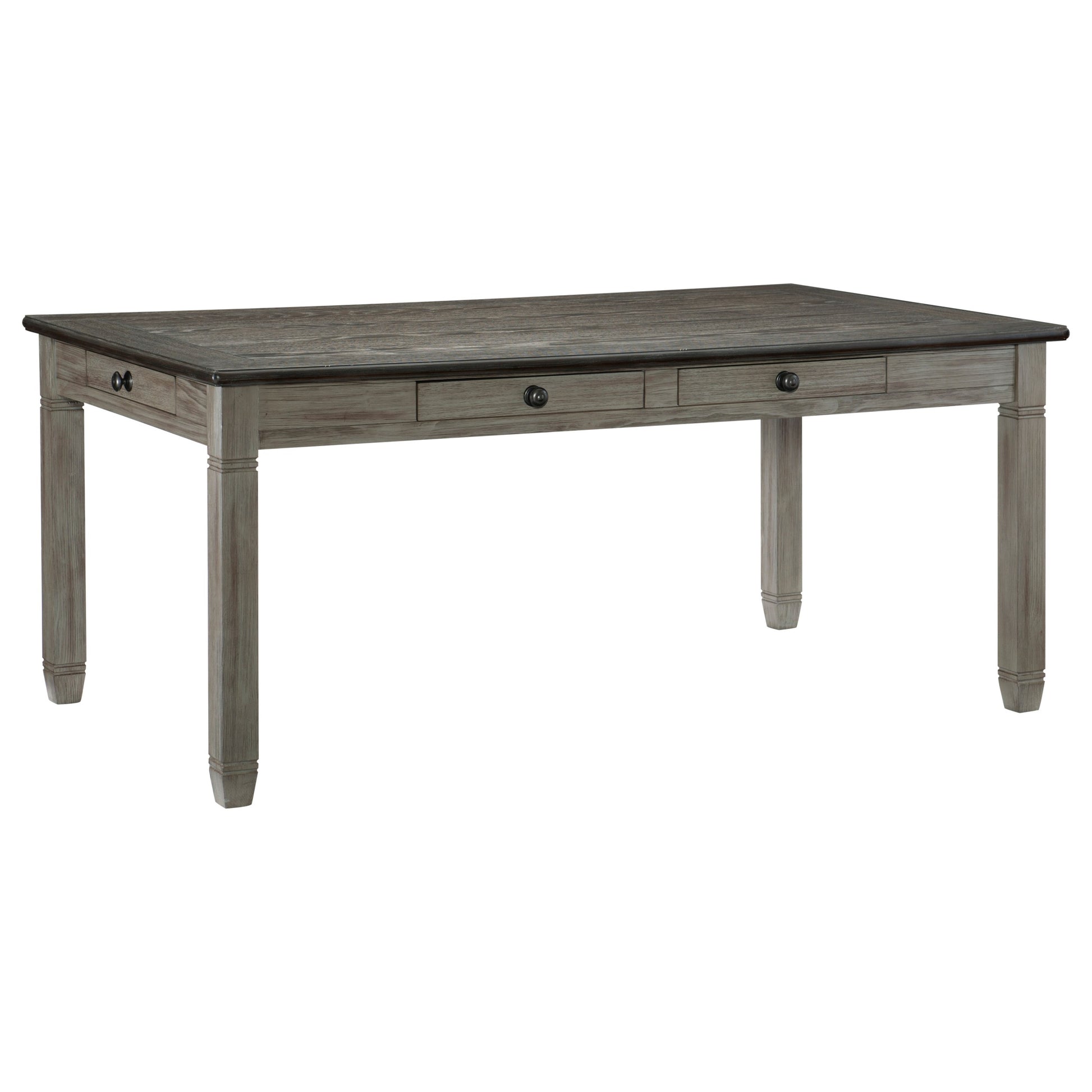 Antique Gray And Coffee Finish 5Pc Dining Set Table W 6X Drawers Upholstered 4X Side Chairs Casual Country Style Dining Room Furniture Wood Wood Antique Gray Seats 4 Wood Dining Room 72 Inches 4 Leg Rectangular Dining Table With Chair Solid Wood