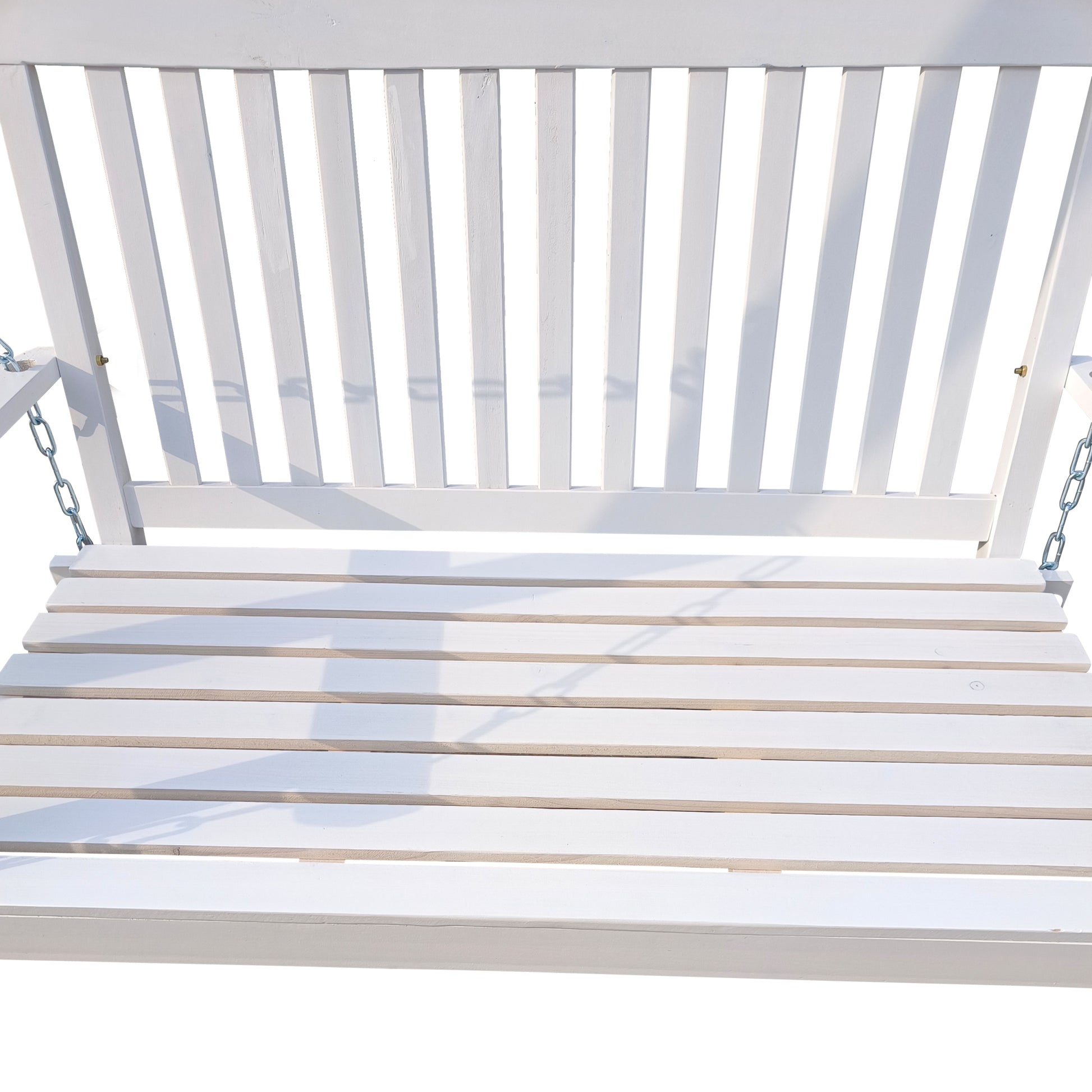 Front Porch Swing With Armrests, Wood Bench Swing With Hanging Chains,For Outdoor Patio ,Garden Yard, Porch, Backyard, Or Sunroom,Easy To Assemble,White White Solid Wood