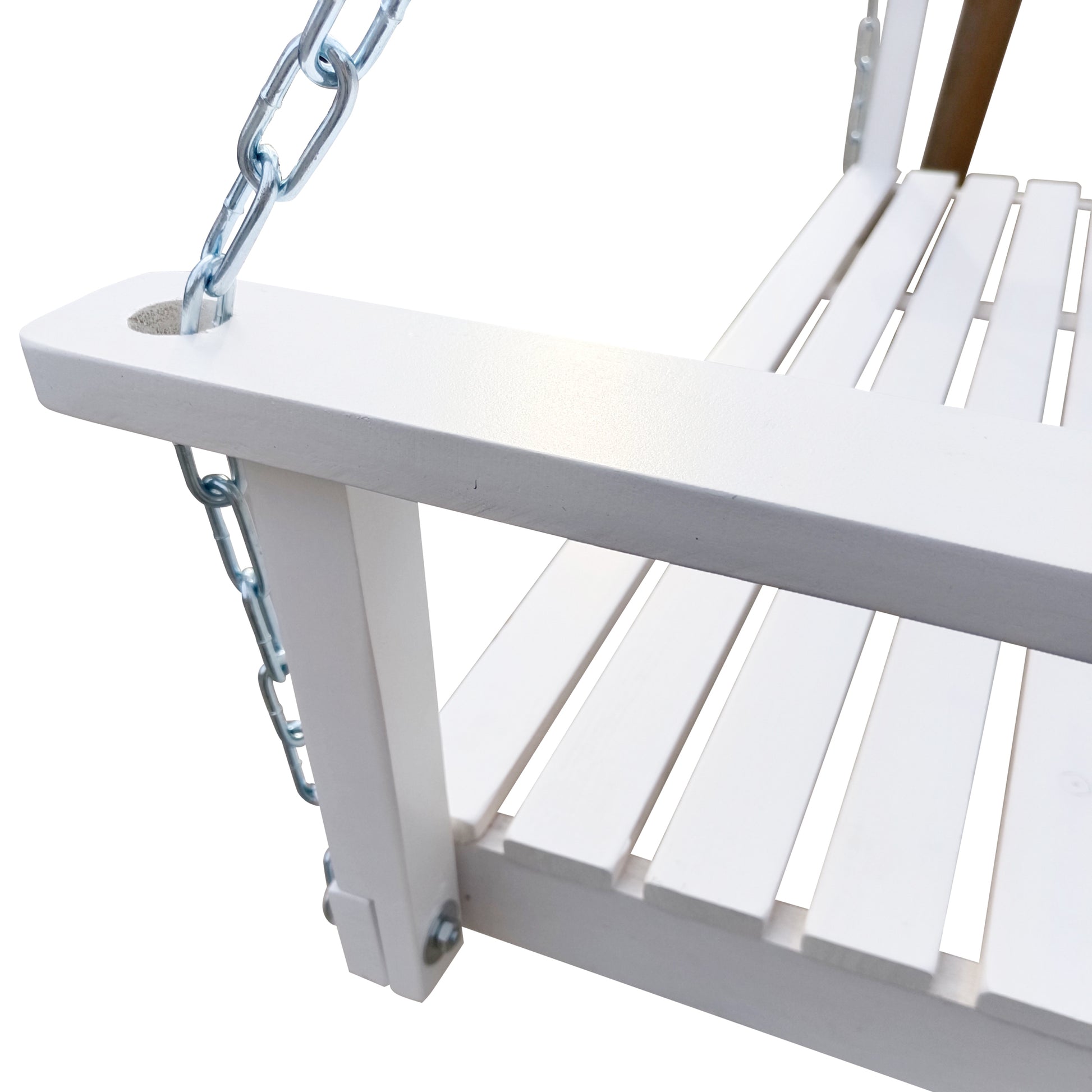 Front Porch Swing With Armrests, Wood Bench Swing With Hanging Chains,For Outdoor Patio ,Garden Yard, Porch, Backyard, Or Sunroom,Easy To Assemble,White White Solid Wood