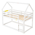 Twin Over Twin Loft Bed With Roof Design, Safety Guardrail, Ladder, White White Pine