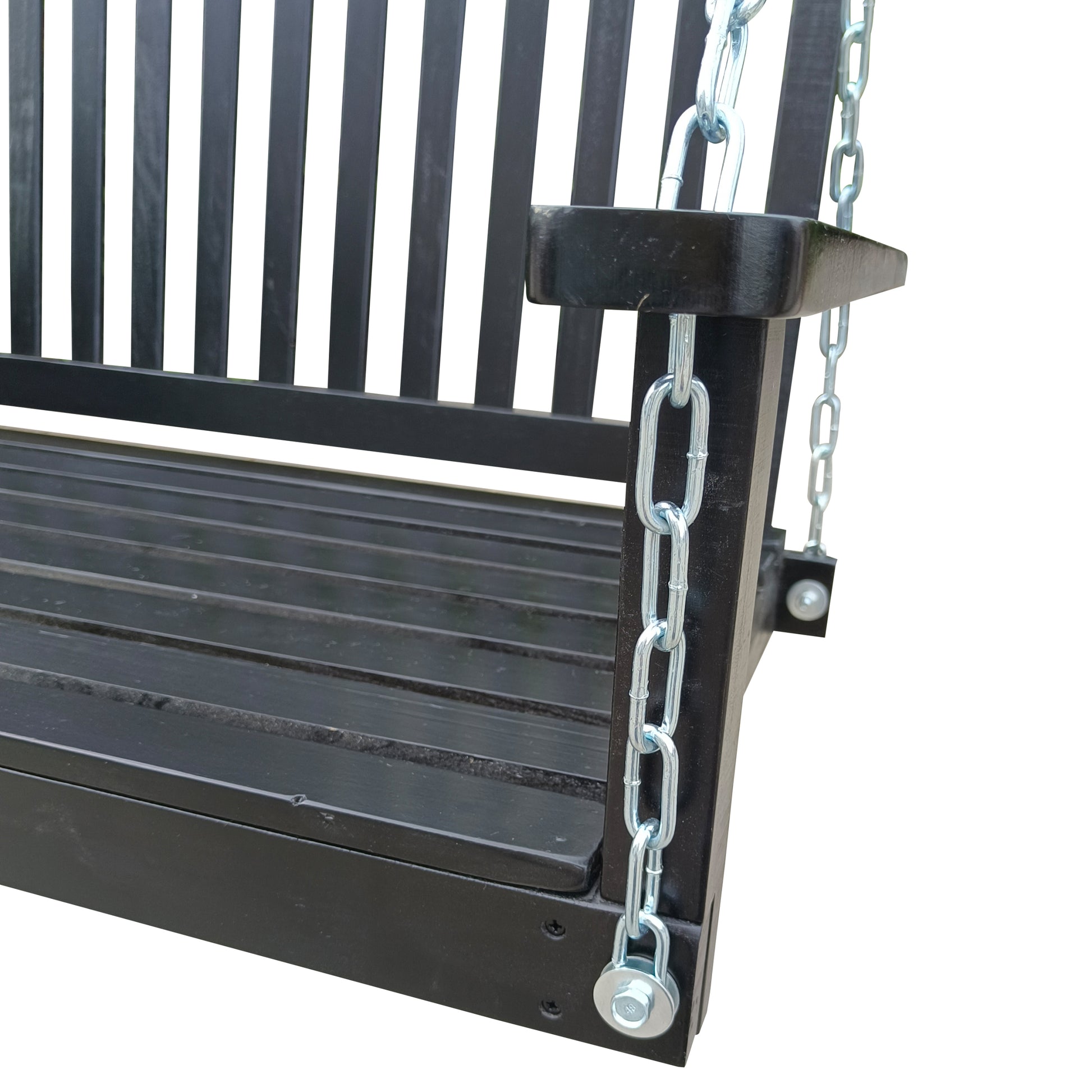 Front Porch Swing With Armrests, Wood Bench Swing With Hanging Chains,For Outdoor Patio ,Garden Yard, Porch, Backyard, Or Sunroom,Easy To Assemble,Black Black Solid Wood