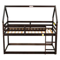 Twin Over Twin Loft Bed With Roof Design, Safety Guardrail, Ladder, Espresso Espresso Pine