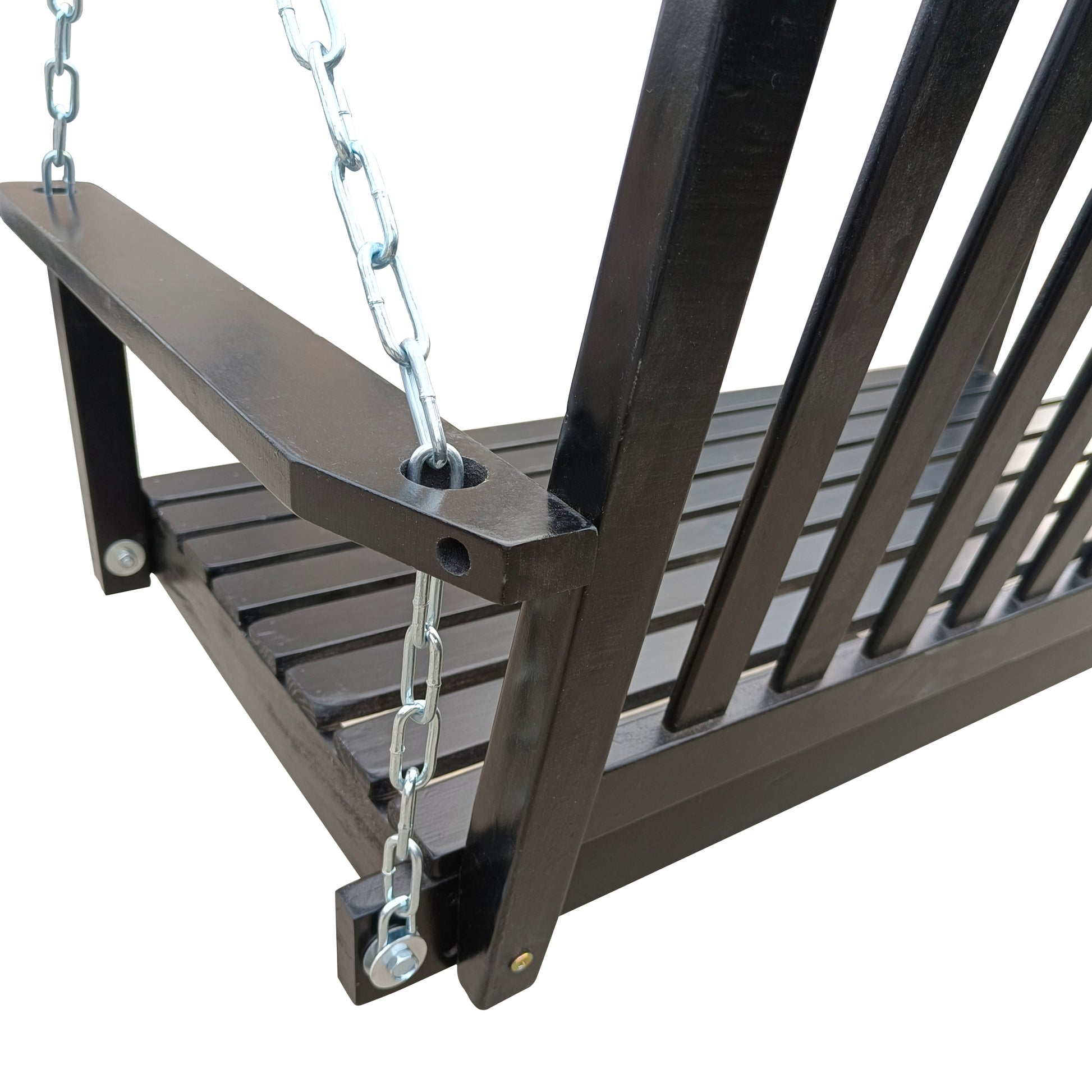 Front Porch Swing With Armrests, Wood Bench Swing With Hanging Chains,For Outdoor Patio ,Garden Yard, Porch, Backyard, Or Sunroom,Easy To Assemble,Black Black Solid Wood